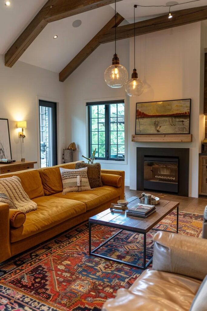 Cozy living room in an insulated home highlighting energy efficiency and comfort