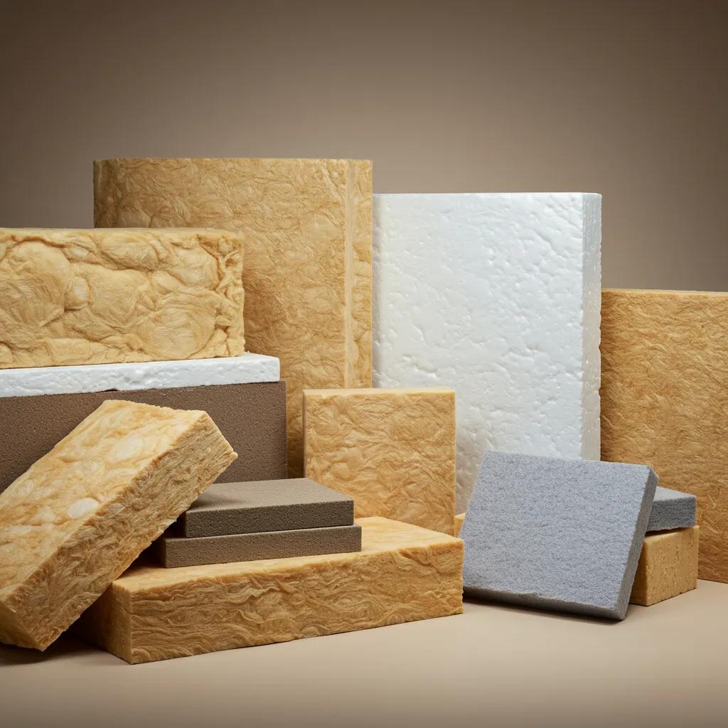 Display of different insulation materials showcasing their textures and types for home heating efficiency